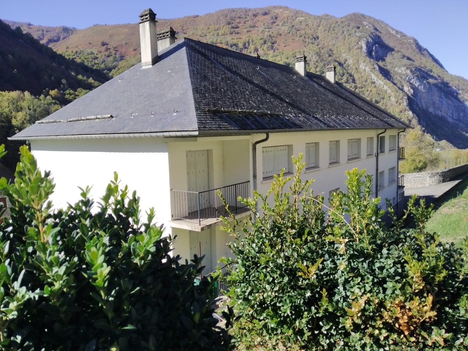 Window view to Pyrenees mountains